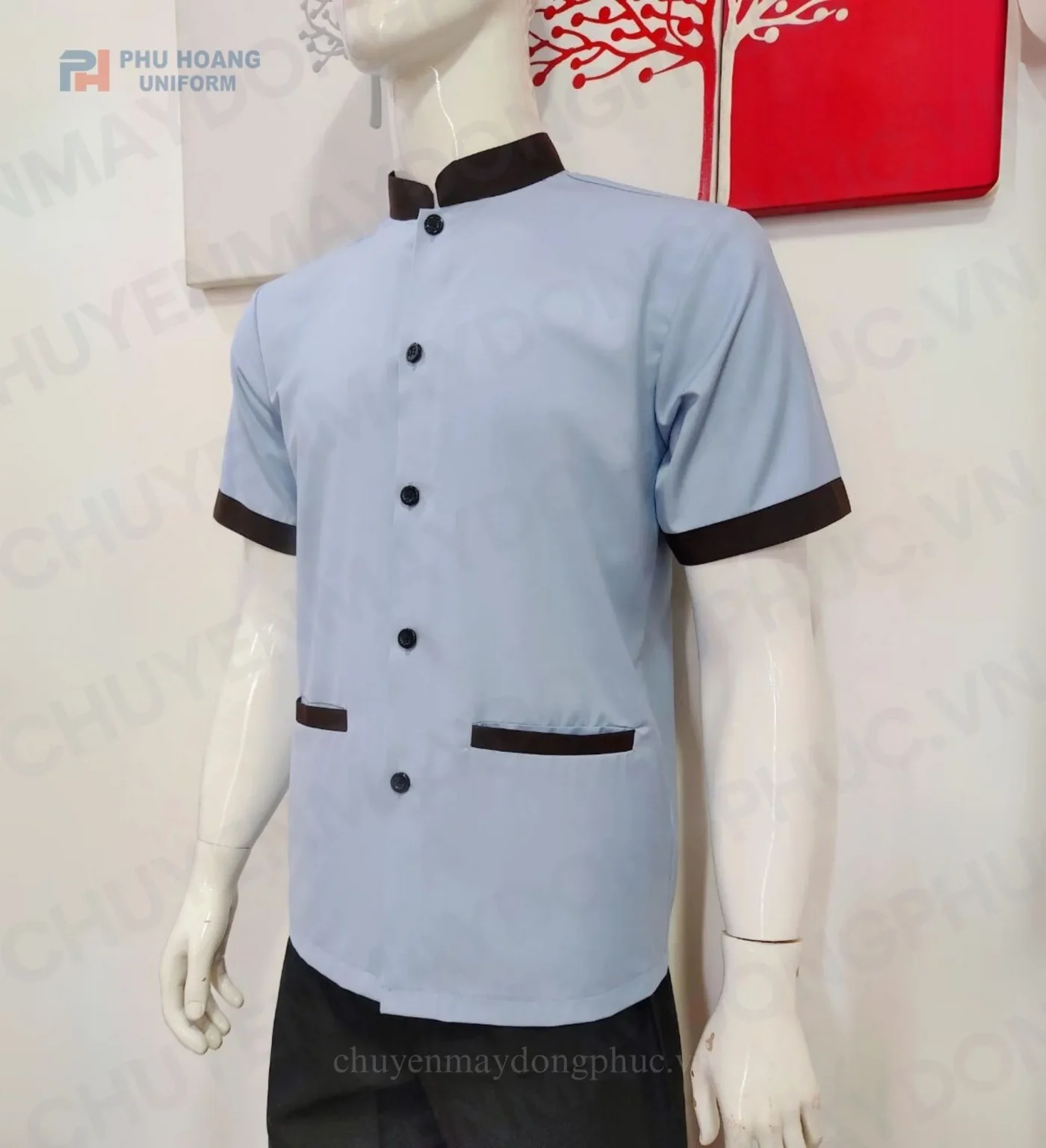 ĐỒNG PHỤC TẠP VỤ NAM MÀU XÁM PHỐI NÂU MAY SẴN SL008