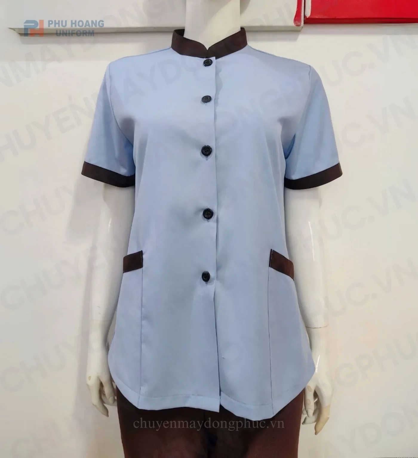 ĐỒNG PHỤC TẠP VỤ NỮ MÀU XÁM PHỐI NÂU MAY SẴN SL007