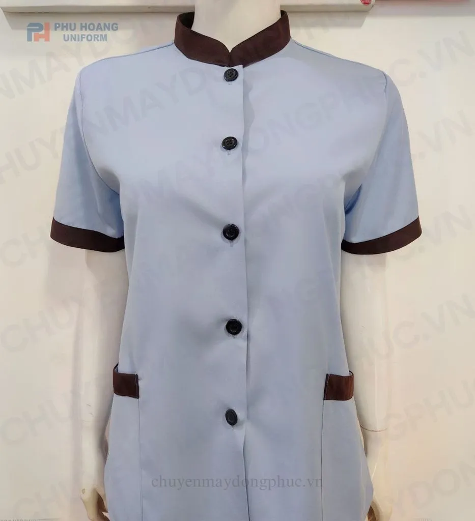 ĐỒNG PHỤC TẠP VỤ NỮ MÀU XÁM PHỐI NÂU MAY SẴN SL007