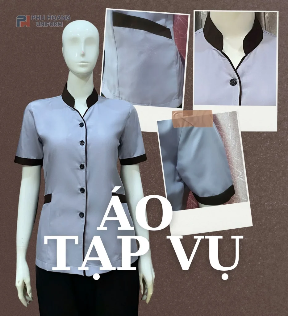 ĐỒNG PHỤC TẠP VỤ MÀU XÁM VIỀN NÂU MAY SẴN SL004