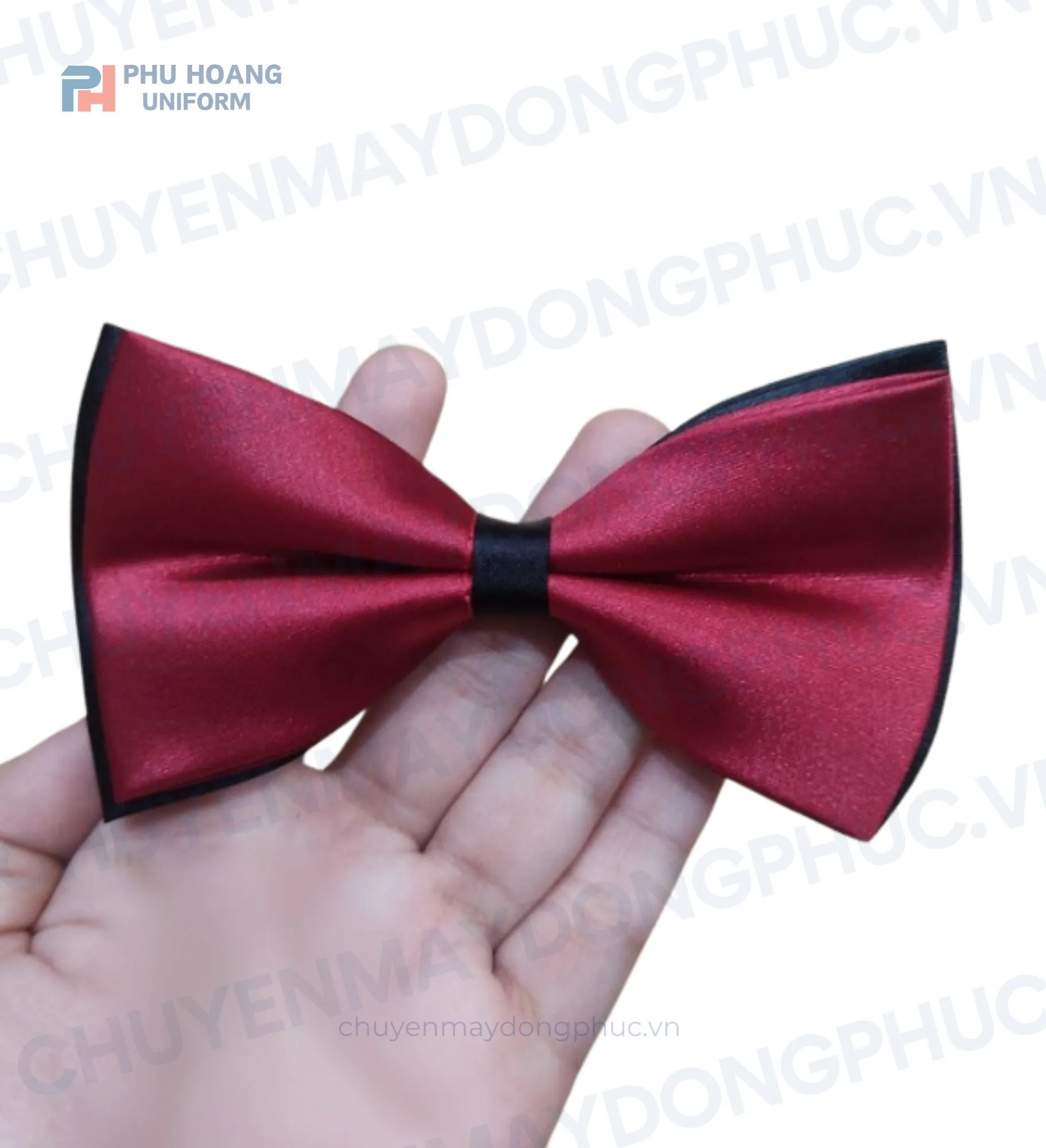 NƠ PHỤC VỤ MÀU ĐỎ ĐÔ PHỐI ĐEN MAY SẴN SG010