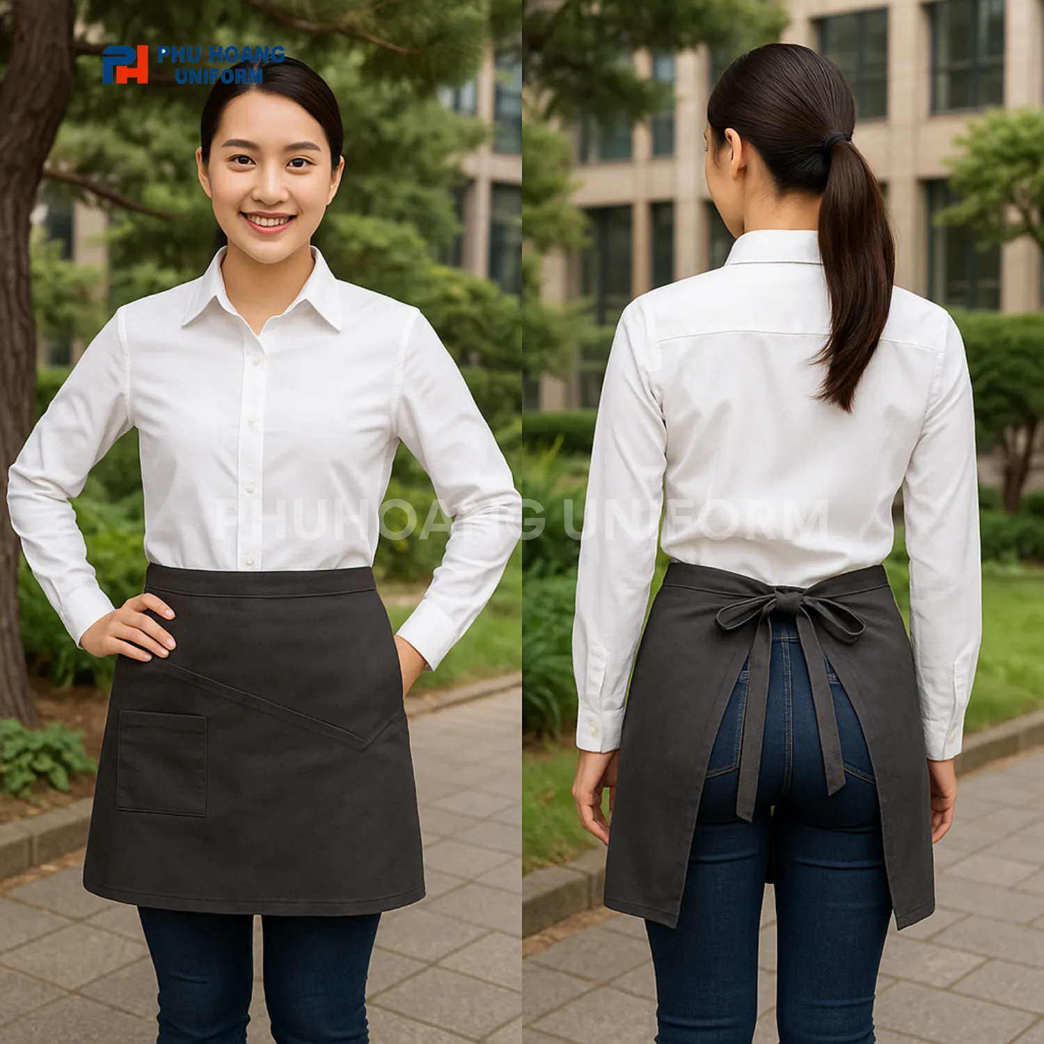 TẠP DỀ PHỐI VẠT CHÉO CỘT NGANG MÀU NÂU SA038