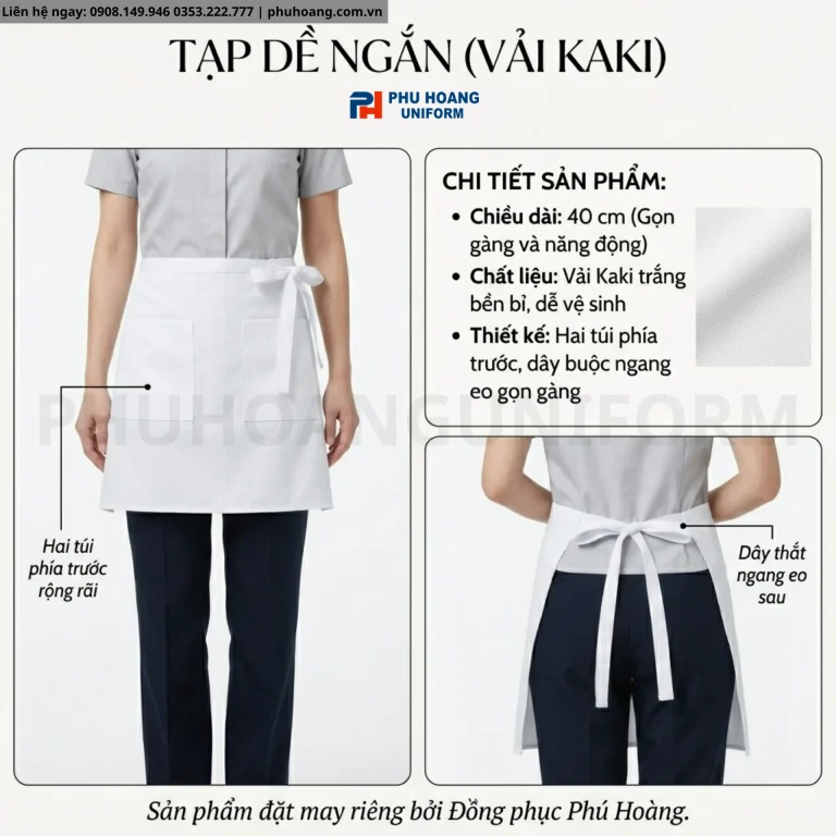 Tạp Dề Ngắn 2 Túi Màu Trắng Cao Cấp Tạp Dề Ngắn 2 Túi Màu Trắng Cao Cấp