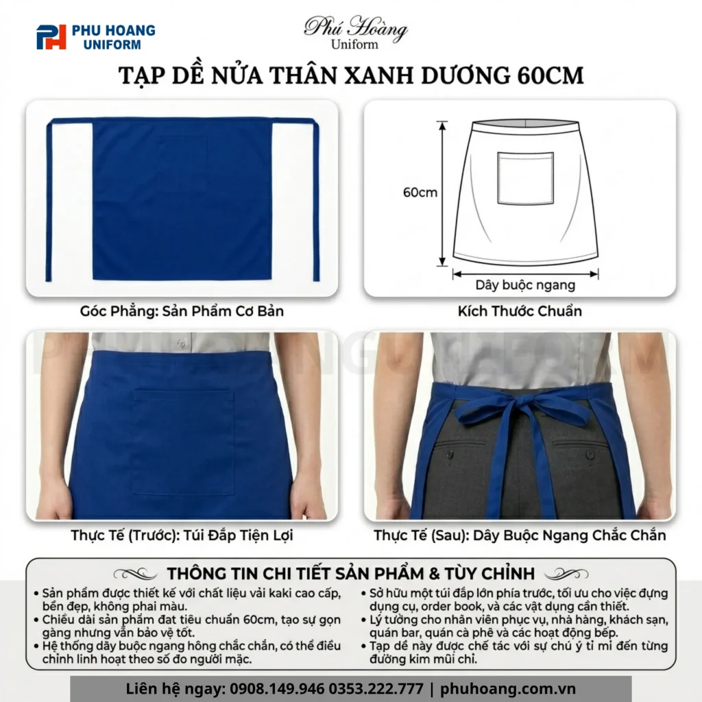Tạp Dề Ngắn Màu Xanh Coban Cao Cấp Tạp Dề Ngắn Màu Xanh Coban Cao Cấp