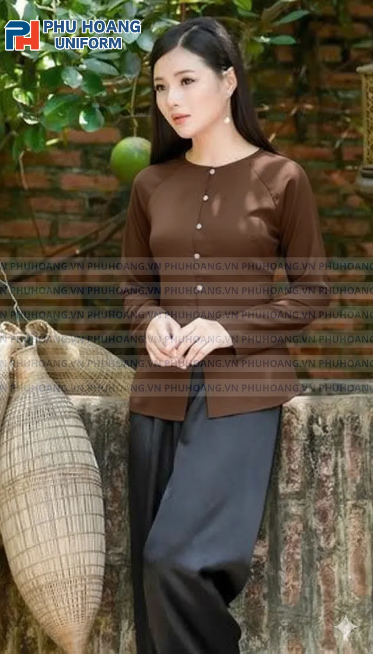 BỘ ĐỒ BÀ BA MÀU NÂU ĐẬM MAY SẴN ST002