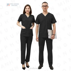BỘ SCRUBS CỔ TIM NAM XANH ĐEN