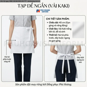 Tạp Dề Ngắn 2 Túi Màu Trắng Cao Cấp