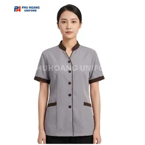 ÁO TẠP VỤ XÁM VIỀN NÂU