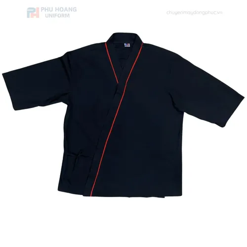 ÁO BẾP NHẬT ĐEN PHỐI ĐỎ MAY SẴN SB011