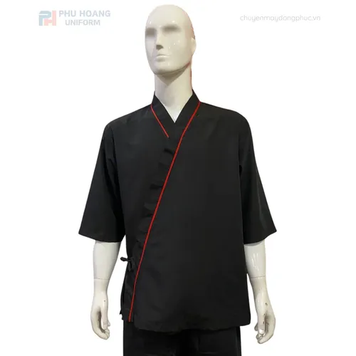 ÁO BẾP NHẬT ĐEN PHỐI ĐỎ MAY SẴN SB011