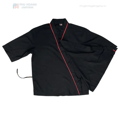 ÁO BẾP NHẬT ĐEN PHỐI ĐỎ MAY SẴN SB011