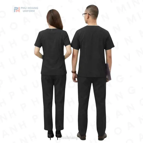 BỘ ĐỒ SPA CỔ TIM MÀU ĐEN