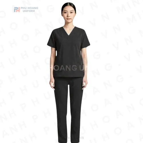 BỘ ĐỒ SPA CỔ TIM MÀU ĐEN