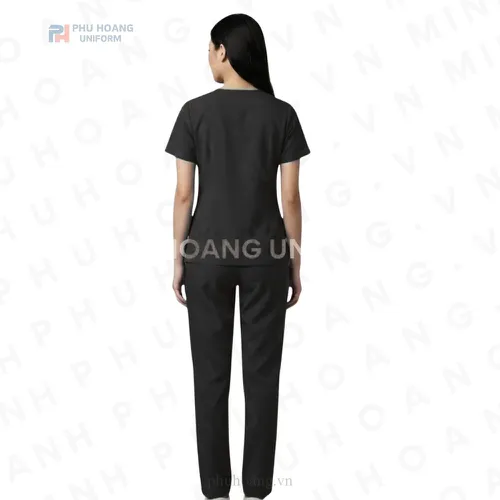 BỘ ĐỒ SPA CỔ TIM MÀU ĐEN