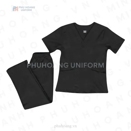 BỘ ĐỒ SPA CỔ TIM MÀU ĐEN