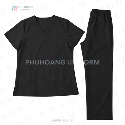 BỘ ĐỒ SPA CỔ TIM MÀU ĐEN