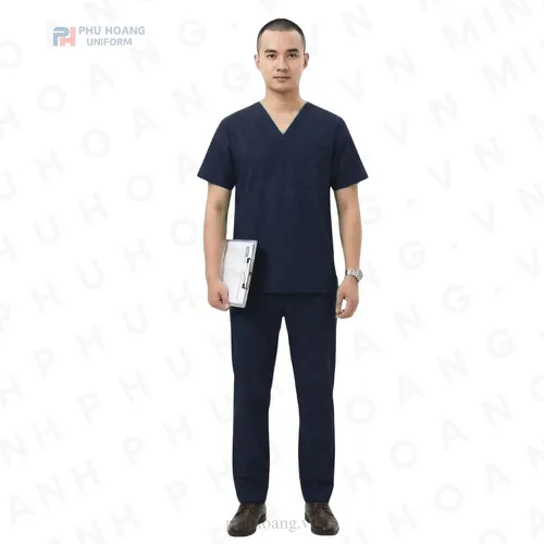 BỘ SCRUBS CỔ TIM NAM XANH ĐEN