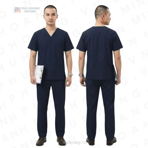 BỘ SCRUBS CỔ TIM NAM XANH ĐEN