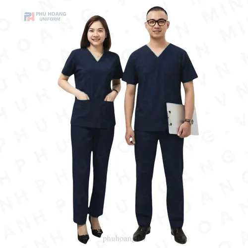 BỘ SCRUBS CỔ TIM NAM XANH ĐEN