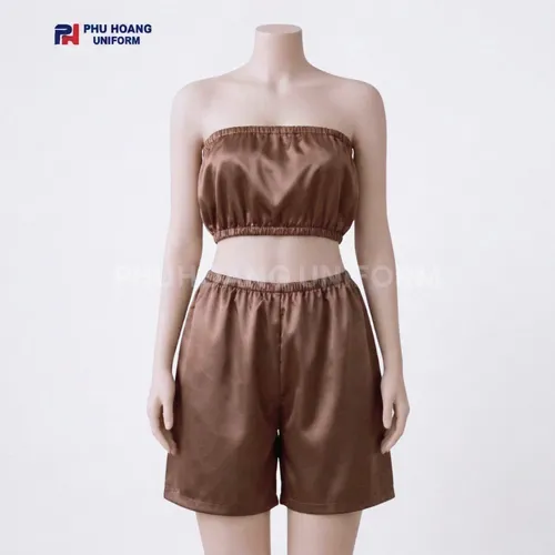 BỘ QUẦN ÁO QUÂY SPA NÚT BẤM MÀU NÂU CÀ PHÊ