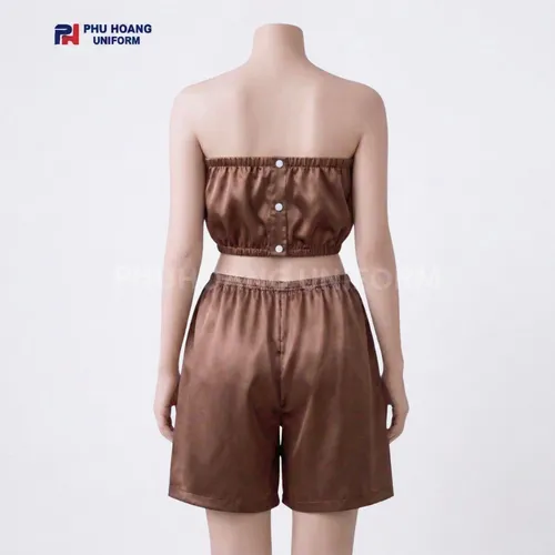 BỘ QUẦN ÁO QUÂY SPA NÚT BẤM MÀU NÂU CÀ PHÊ