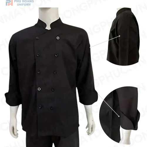 ÁO BẾP ĐEN TAY DÀI SB009 (MAY SẴN) 