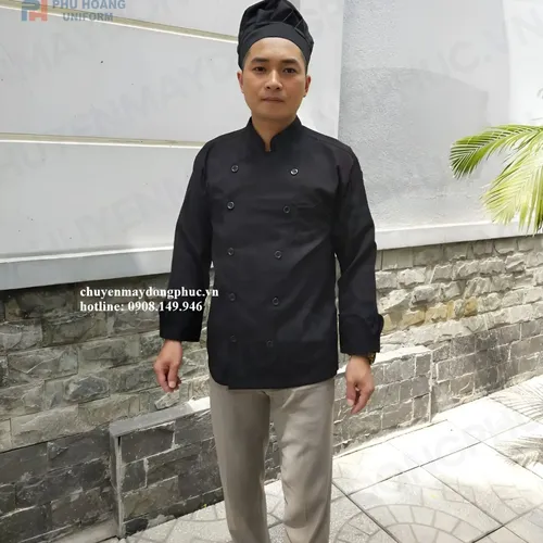 ÁO BẾP ĐEN TAY DÀI SB009 (MAY SẴN) 