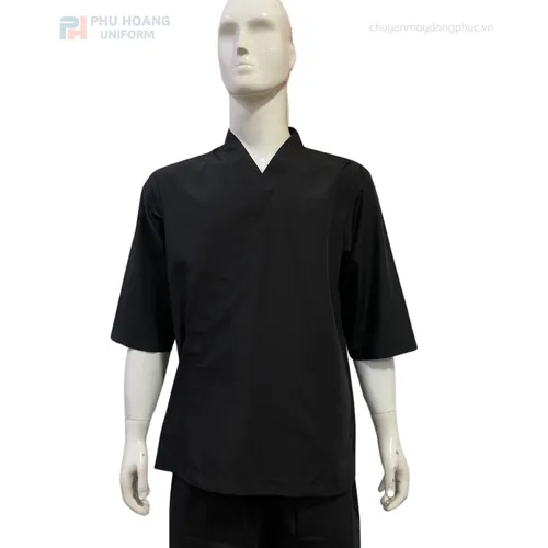 ÁO BẾP NHẬT ĐEN MAY SẴN SB012