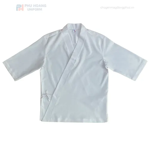 ÁO BẾP NHẬT COTTON TRẮNG MAY SẴN SB014