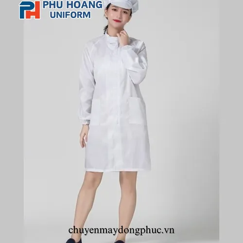 ÁO CHOÀNG CHỐNG TĨNH ĐIỆN MÀU TRẮNG (MAY SẴN) SW004