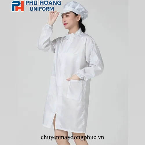 ÁO CHOÀNG CHỐNG TĨNH ĐIỆN MÀU TRẮNG (MAY SẴN) SW004
