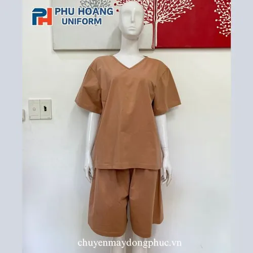 SET QUẦN ÁO SPA NÚT SAU LƯNG MÀU NÂU