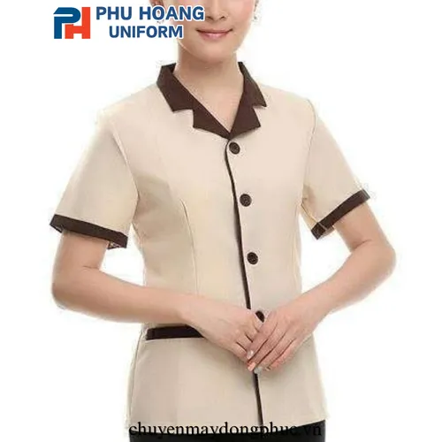 ĐỒNG PHỤC TẠP VỤ MÀU KEM PHỐI NÂU MAY SẴN SL006