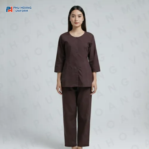 BỘ ĐỒ BÀ BA MÀU NÂU ĐẬM MAY SẴN ST002