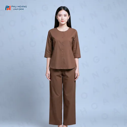 BỘ ĐỒ BÀ BA MÀU NÂU NHẠT MAY SẴN ST003