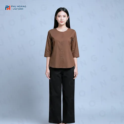 BỘ ĐỒ BÀ BA MÀU NÂU NHẠT MAY SẴN ST003