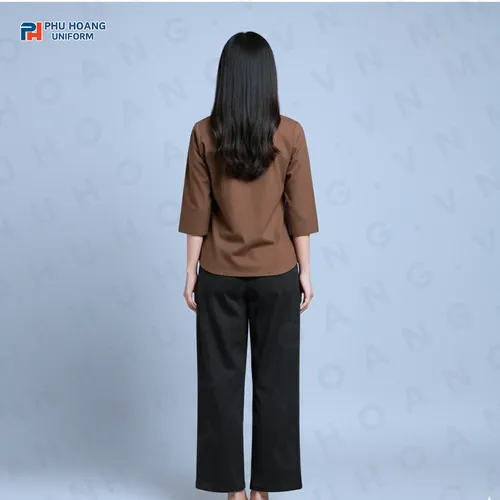 BỘ ĐỒ BÀ BA MÀU NÂU NHẠT MAY SẴN ST003