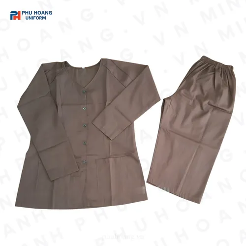 BỘ ĐỒ BÀ BA MÀU NÂU NHẠT MAY SẴN ST003