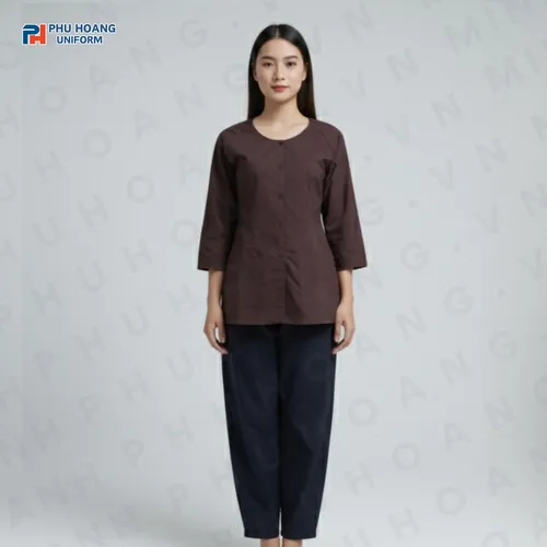 BỘ ĐỒ BÀ BA MÀU NÂU ĐẬM MAY SẴN ST002