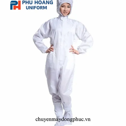 BỘ ĐỒ CHỐNG TĨNH ĐIỆN LIỀN THÂN MÀU TRẮNG (MAY SẴN) SW006
