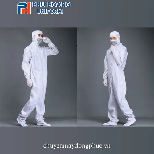 BỘ ĐỒ CHỐNG TĨNH ĐIỆN LIỀN THÂN MÀU TRẮNG (MAY SẴN) SW006