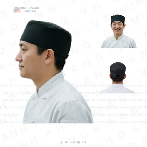 NÓN BẾP ĐEN CHÓP LƯỚI DÁN SAU MAY SẴN SN037