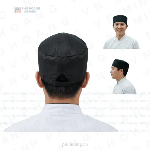 NÓN BẾP ĐEN CHÓP LƯỚI DÁN SAU MAY SẴN SN037