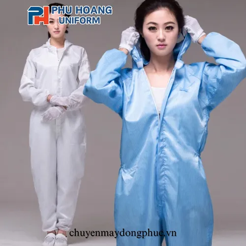 BỘ ĐỒ CHỐNG TĨNH ĐIỆN LIỀN THÂN MÀU TRẮNG (MAY SẴN) SW006