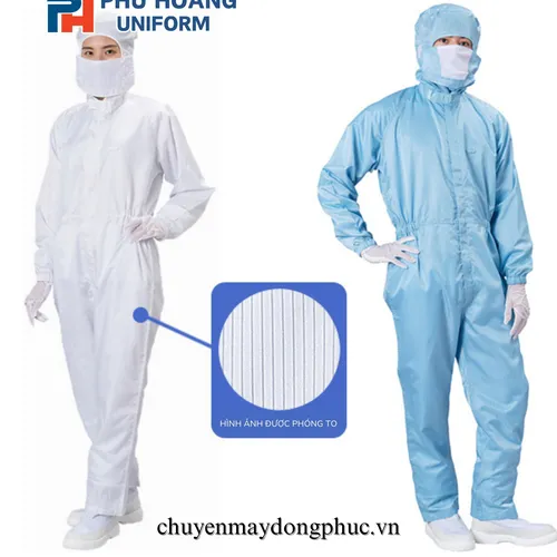 BỘ ĐỒ CHỐNG TĨNH ĐIỆN LIỀN THÂN MÀU TRẮNG (MAY SẴN) SW006
