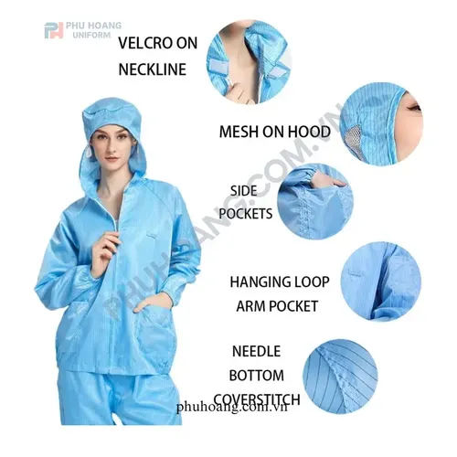 QUẦN ÁO CHỐNG TĨNH ĐIỆN MÀU XANH (MAY SẴN) SW001