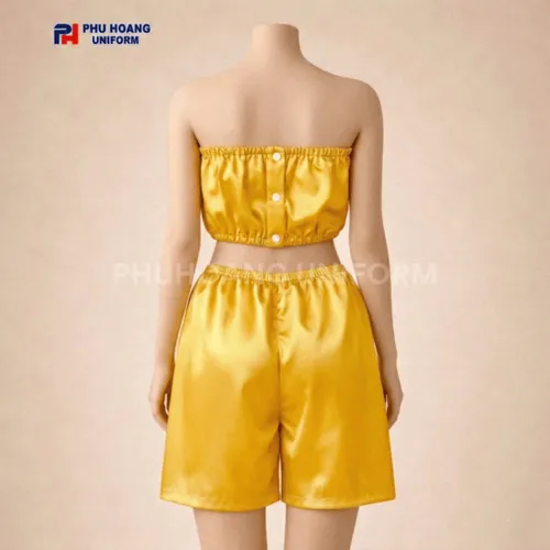 BỘ QUẦN ÁO QUÂY SPA NÚT BẤM MÀU VÀNG GOLD