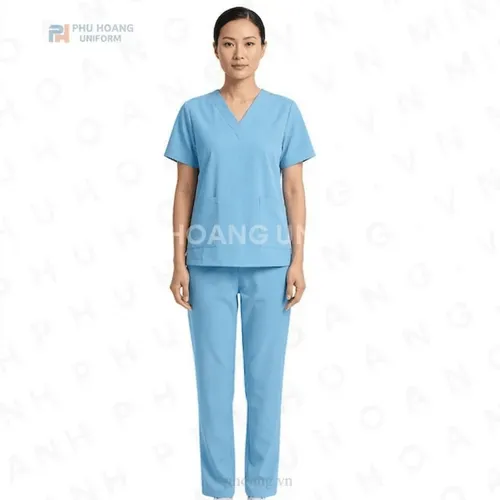 BỘ ĐỒ SPA CỔ TIM MÀU XANH NHẠT