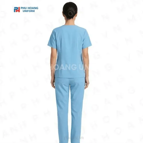 BỘ ĐỒ SPA CỔ TIM MÀU XANH NHẠT