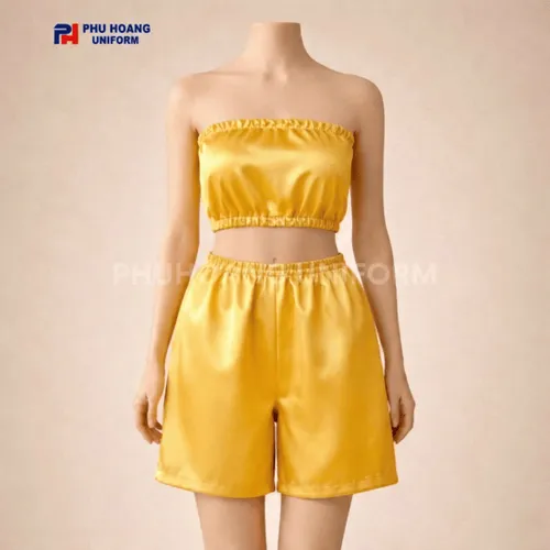 BỘ QUẦN ÁO QUÂY SPA NÚT BẤM MÀU VÀNG GOLD